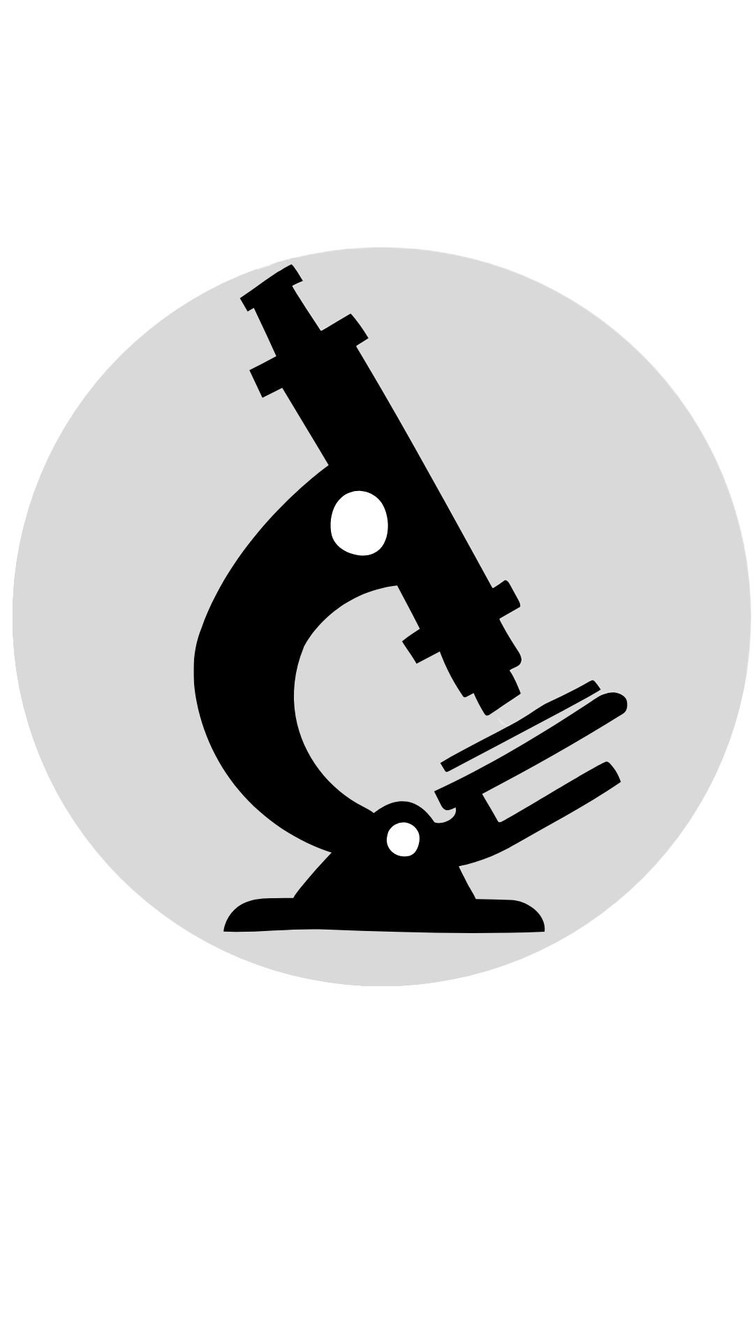 Bold black microscope icon design on a gray light background for scientific and research purposes.