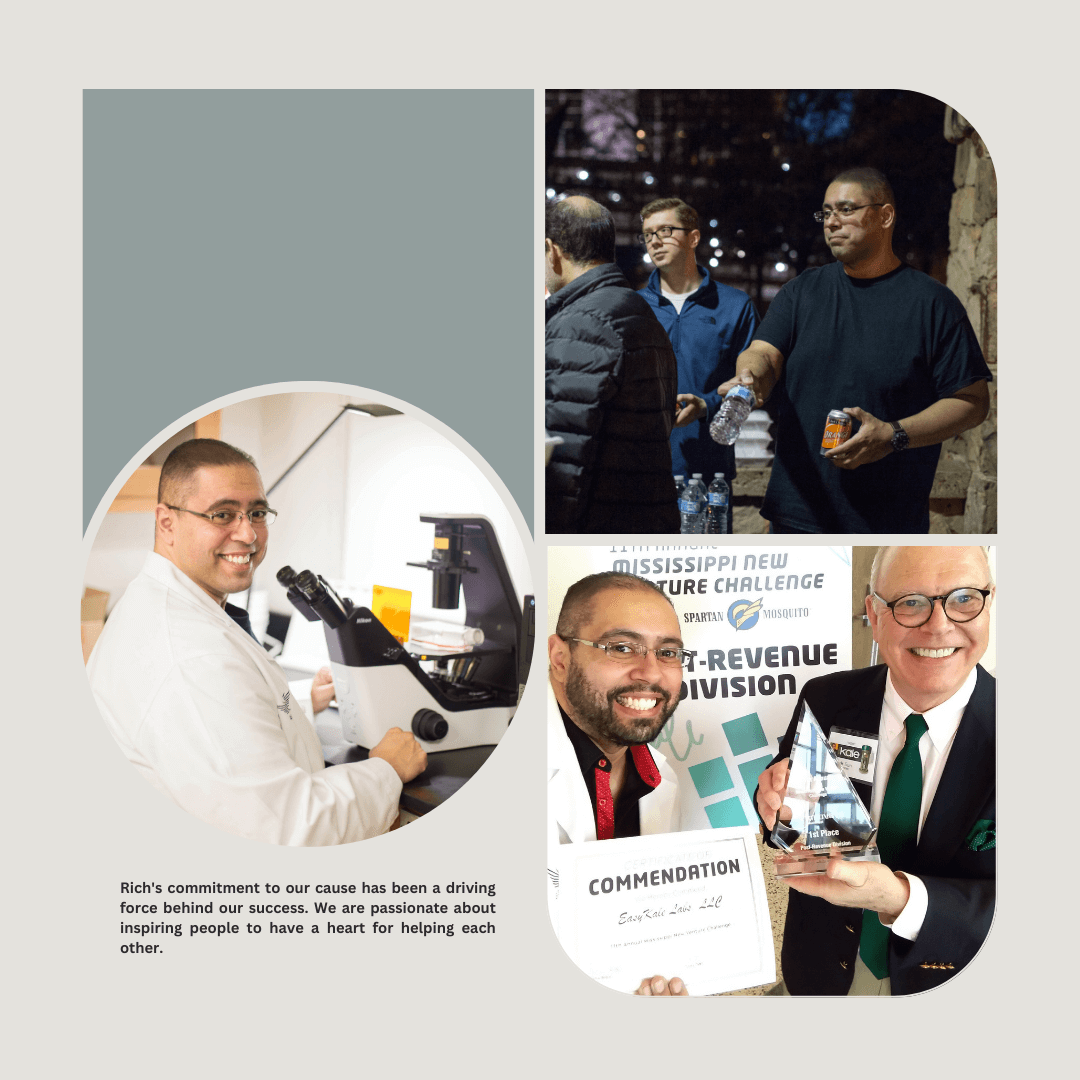 Collage design in shades of gray featuring Richard Sun and Bilal Qizilbash, showcasing their professional endeavors and achievements